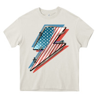 Cream American flag lightning bolt 4th of july Heavy Core Tee - FaDigitalArtStudio