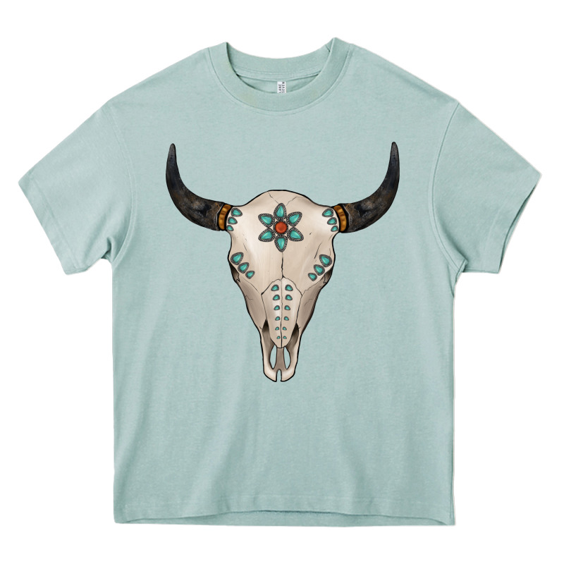 Turquoise Bull Skull Heavy Core Tee by Jasminsmagicworld | Teevron