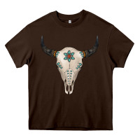 Chocolate Brown Turquoise Bull Skull Heavy Core Tee - Jasminsmagicworld