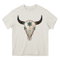 Cream Turquoise Bull Skull Heavy Core Tee - Jasminsmagicworld