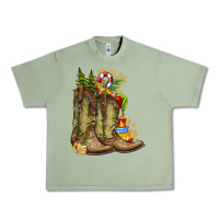 Oil Green Christmas Boots Urban Heavy Tee - CowhideDigitalArt