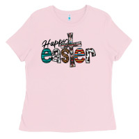 Bubblegum Pink Happy Easter Ladies Tee - CowhideDigitalArt