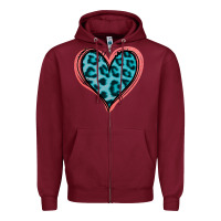 Burgundy Blue Leopard Heart Zipper Hoodie - Jasminsmagicworld