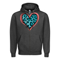 Charcoal Heather Blue Leopard Heart Zipper Hoodie - Jasminsmagicworld