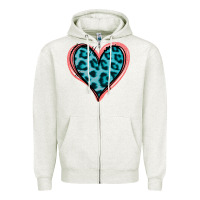 Oatmeal Heather Blue Leopard Heart Zipper Hoodie - Jasminsmagicworld
