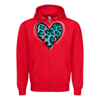 Red Blue Leopard Heart Zipper Hoodie - Jasminsmagicworld