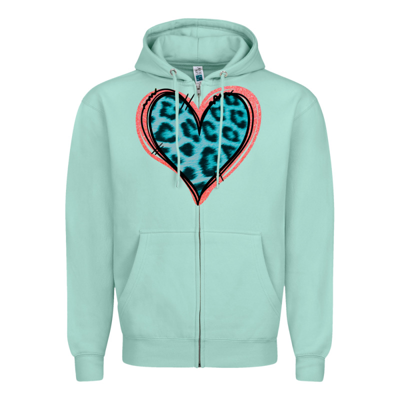 Blue Leopard Heart Zipper Hoodie by Jasminsmagicworld | Teevron
