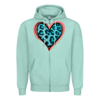 Seafoam Blue Leopard Heart Zipper Hoodie - Jasminsmagicworld
