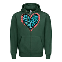 Sports Green Blue Leopard Heart Zipper Hoodie - Jasminsmagicworld