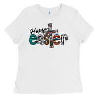 White Happy Easter Ladies Tee - CowhideDigitalArt