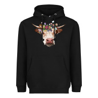 Black hereford cow with floral headband Heavyweight Hoodie - RanaPortraitStore