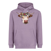 Lavender hereford cow with floral headband Heavyweight Hoodie - RanaPortraitStore