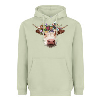 Matcha hereford cow with floral headband Heavyweight Hoodie - RanaPortraitStore