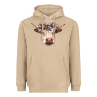 Mushroom hereford cow with floral headband Heavyweight Hoodie - RanaPortraitStore