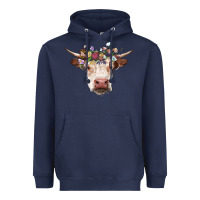 Navy hereford cow with floral headband Heavyweight Hoodie - RanaPortraitStore