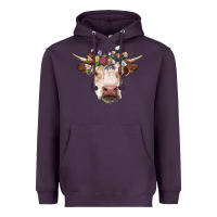 Plum hereford cow with floral headband Heavyweight Hoodie - RanaPortraitStore