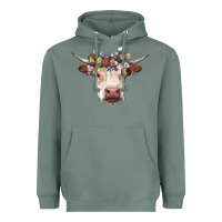 Sage hereford cow with floral headband Heavyweight Hoodie - RanaPortraitStore