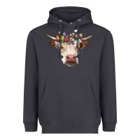 Smoke hereford cow with floral headband Heavyweight Hoodie - RanaPortraitStore