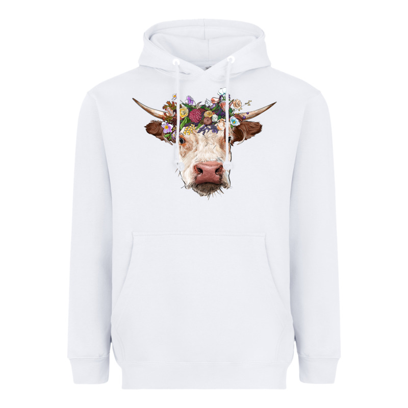Hereford Cow With Floral Headband Heavyweight Hoodie by RanaPortraitStore | Teevron