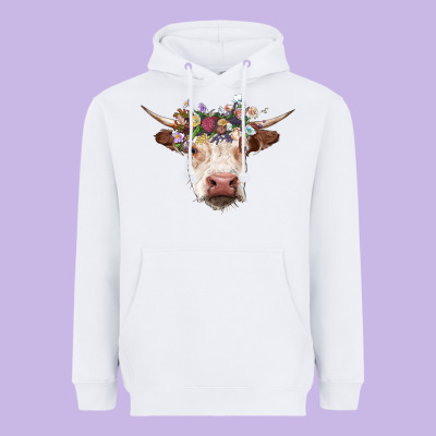 Hereford Cow With Floral Headband Heavyweight Hoodie Designed By Ranaportraitstore