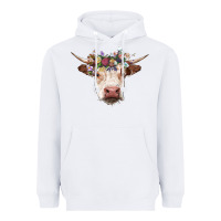 White hereford cow with floral headband Heavyweight Hoodie - RanaPortraitStore