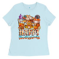 Baby Blue happy thanksgiving Ladies Tee - CowhideDigitalArt