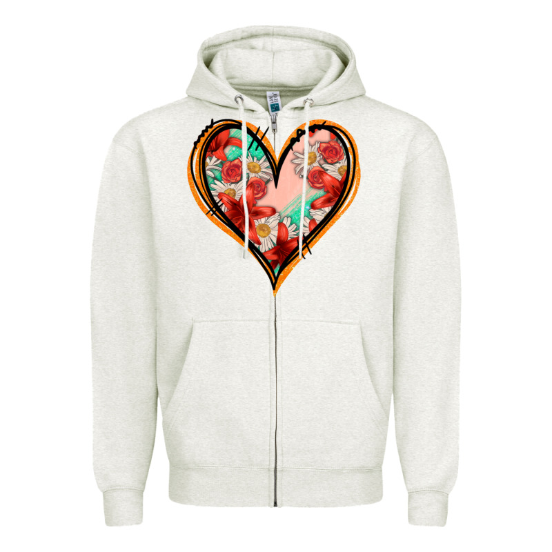 Floral Orange Glitter Heart Zipper Hoodie by Jasminsmagicworld | Teevron