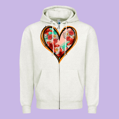 Floral Orange Glitter Heart Zipper Hoodie Designed By Jasminsmagicworld
