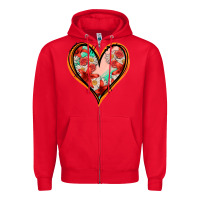 Red floral orange glitter heart Zipper Hoodie - Jasminsmagicworld