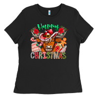 Black Happy Christmas Cow Ladies Tee - CowhideDigitalArt