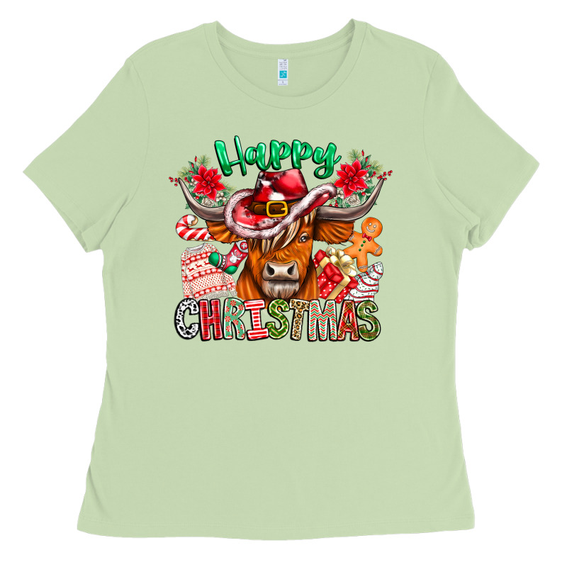 Happy Christmas Cow Ladies Tee by CowhideDigitalArt | Teevron