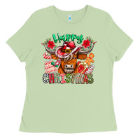 Matcha Happy Christmas Cow Ladies Tee - CowhideDigitalArt