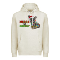 Oatmeal Heather merry and bright french bulldog Premium Hoodie - RanaPortraitStore