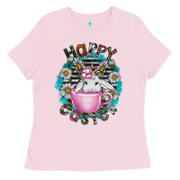 Bubblegum Pink Happy Easter Ladies Tee - CowhideDigitalArt