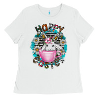 White Happy Easter Ladies Tee - CowhideDigitalArt