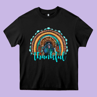 Western Thanksgiving Rainbow With Turkey Heavy Core Tee Designed By Ranaportraitstore