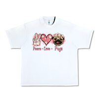 White Peace Love Pugs Urban Heavy Tee - Jasminsmagicworld