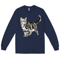 Navy American Shorthair Cat Long Sleeve Tee - LillyAllenDesigns