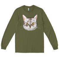 Army Green American Shorthair Cat Face Long Sleeve Tee - LillyAllenDesigns