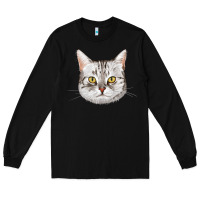 Black American Shorthair Cat Face Long Sleeve Tee - LillyAllenDesigns