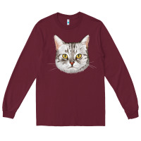 Burgundy American Shorthair Cat Face Long Sleeve Tee - LillyAllenDesigns