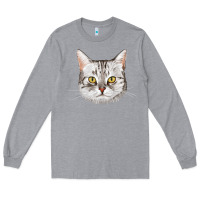 Heather Grey American Shorthair Cat Face Long Sleeve Tee - LillyAllenDesigns