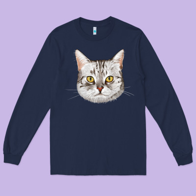 American Shorthair Cat Face Long Sleeve Tee Designed By Lillyallendesigns