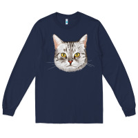 Navy American Shorthair Cat Face Long Sleeve Tee - LillyAllenDesigns