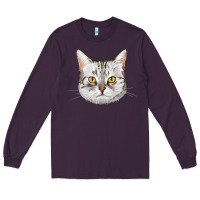 Plum American Shorthair Cat Face Long Sleeve Tee - LillyAllenDesigns