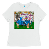 White happy easter truck Ladies Tee - CowhideDigitalArt