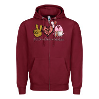 Burgundy Peace Love Valentines Gnomes Zipper Hoodie - Jasminsmagicworld