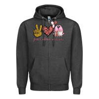 Charcoal Heather Peace Love Valentines Gnomes Zipper Hoodie - Jasminsmagicworld