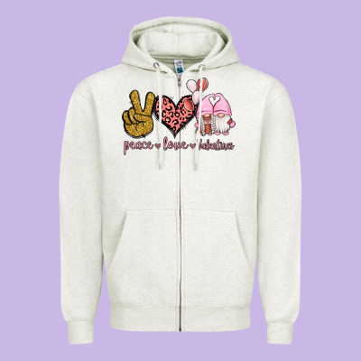 Peace Love Valentines Gnomes Zipper Hoodie Designed By Jasminsmagicworld