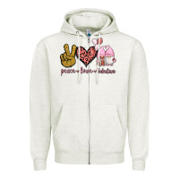 Oatmeal Heather Peace Love Valentines Gnomes Zipper Hoodie - Jasminsmagicworld